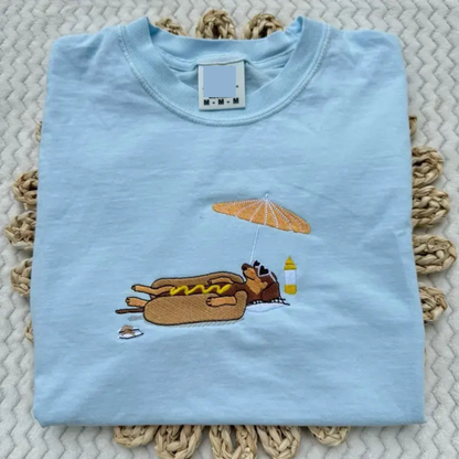 Embroidered "Hot Dog" Dachshund Beach Tee