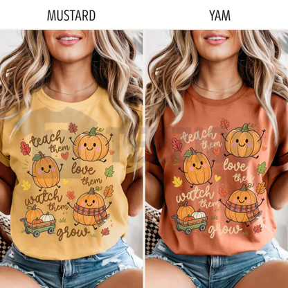 Comfort Colors® Fall Teacher Shirt - Retro Pumpkin "Teach Them" Graphic Tee