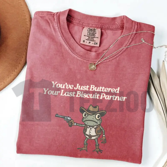 Vintage Western T-Shirt – Groovy "You've Just Buttered Your Last Biscuit" Graphic Tee