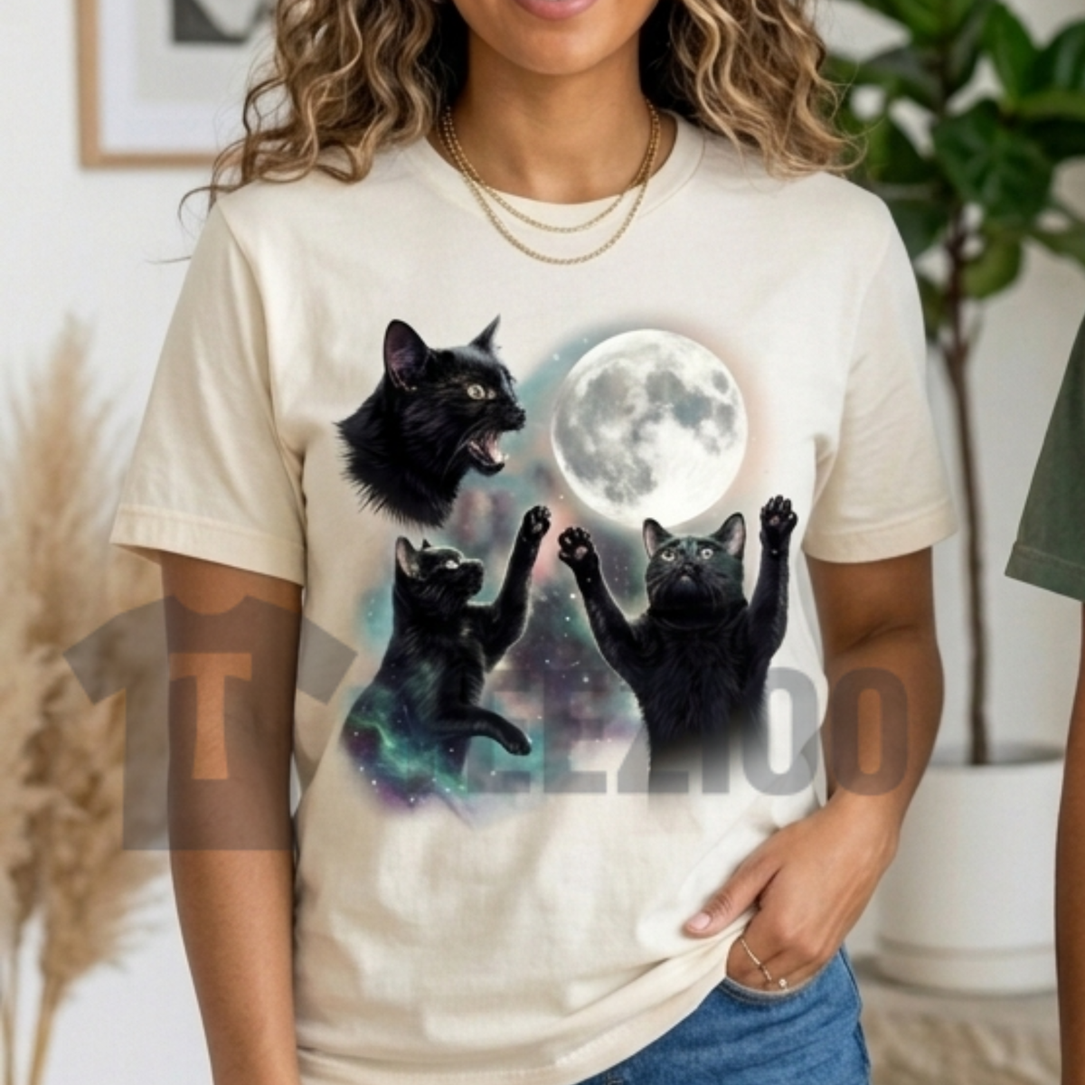 Black Cat Moon Celestial Shirt - Retro Gothic Witchy Unisex Tee