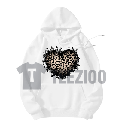 Women's Vintage Distressed Leopard Print Heart Hoodie - Y2K Alt Graphic Pullover