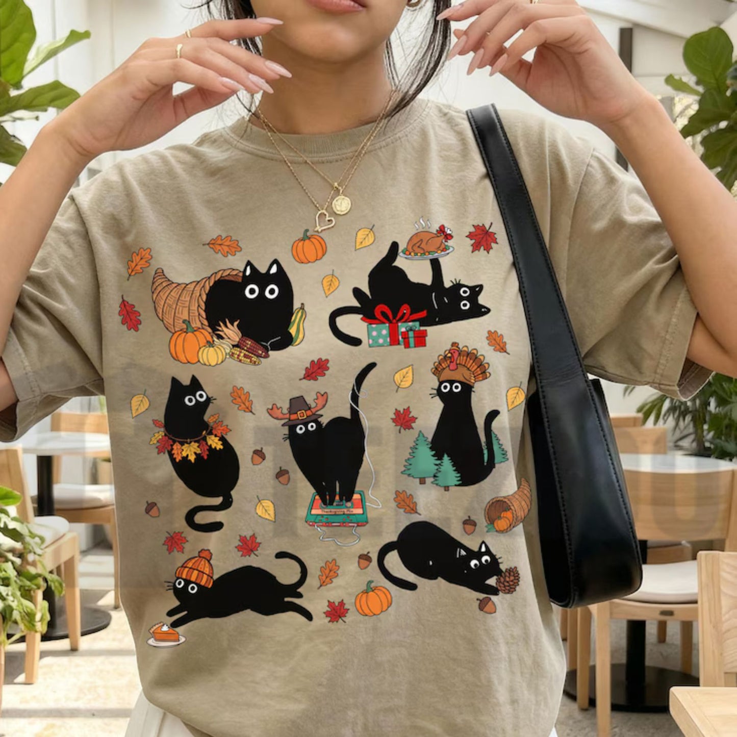 Thanksgiving Black Cat Comfort Colors Shirt – Retro Autumn Cozy Season Tee