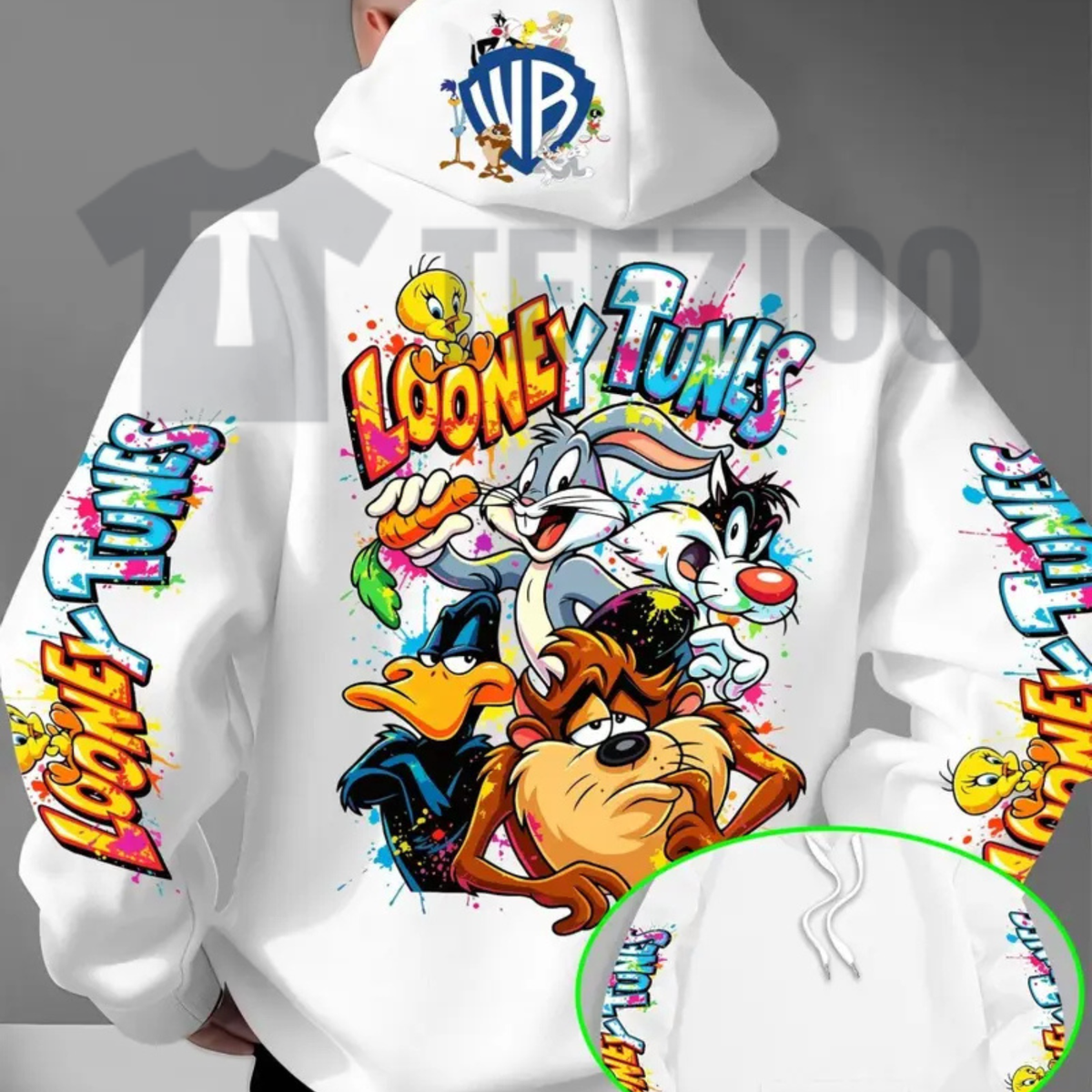 Looney Tunes Back Print Hoodie - Vintage Retro Cartoon Streetwear Pullover