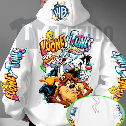 Looney Tunes Back Print Hoodie - Vintage Retro Cartoon Streetwear Pullover