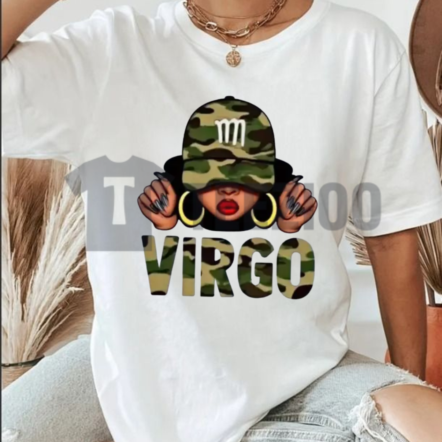 "Virgo Queen" Camo Hat T-Shirt - Vintage Zodiac Birthday Graphic Cotton Tee
