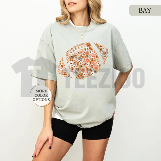 Comfort Colors® Floral Football Shirt - Retro Touchdown Game Day Graphic Tee