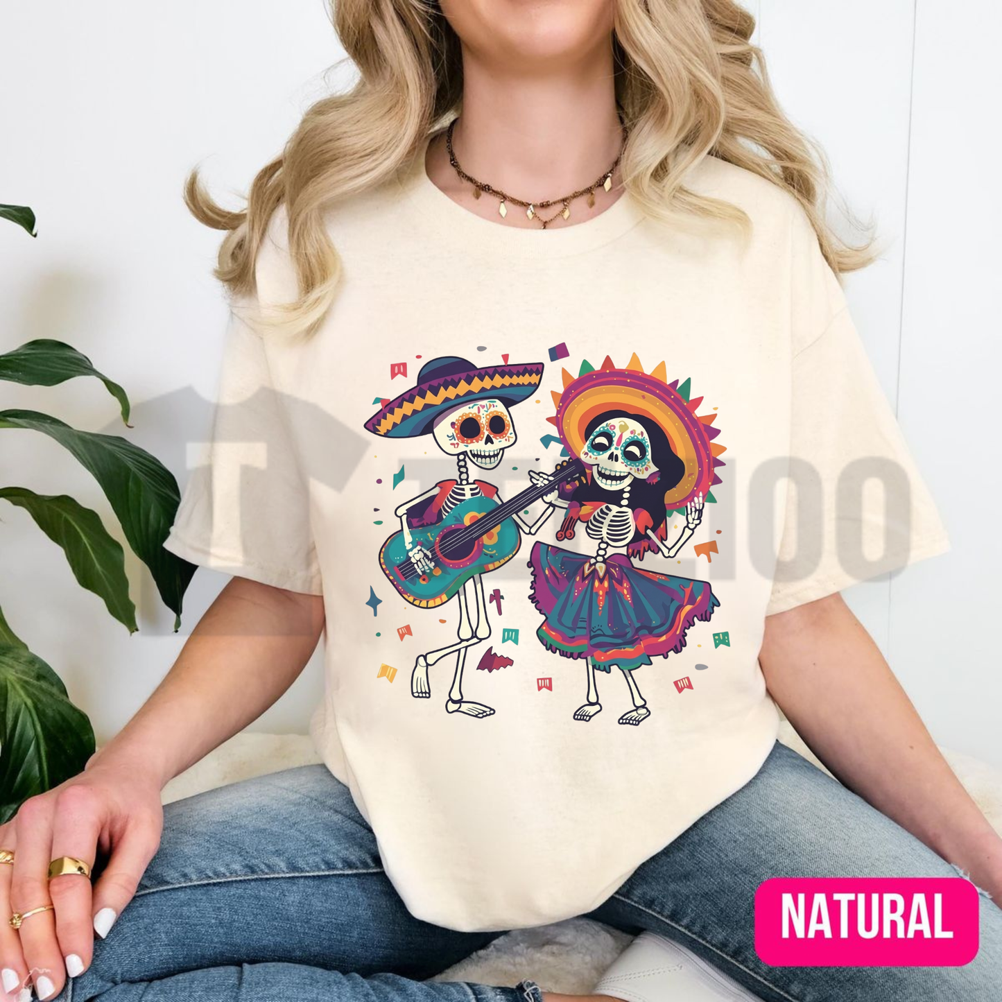 Vibrant Folk Art Skeleton Dance Shirt - Dia de los Muertos Graphic Tee