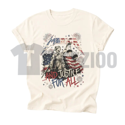 "Merica and Justice For All" Fourth Of July T-Shirt - Patriotic Rock Music Meme Tee