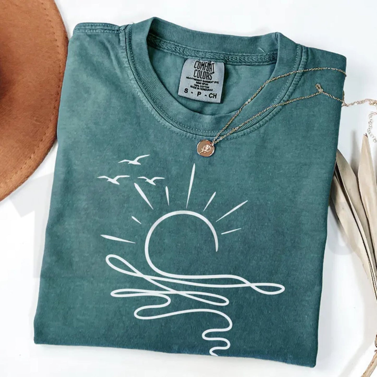 Sun Ocean Boho Comfort Colors Shirt – Minimalist Linear Summer Beach Tee