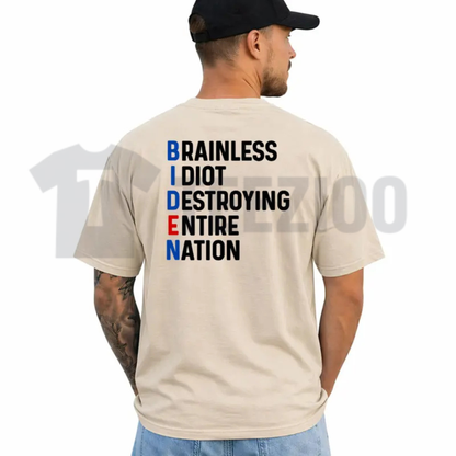 Political Satire B.I.D.E.N Lettering Back Print Black Shirt - Funny Acronym Tee