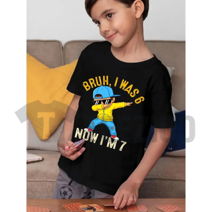 7 Years Old Birthday Boy Shirt – Bold Typography Dabbing Skeleton Graphic Tee