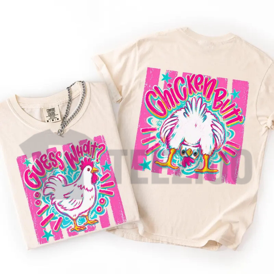 Guess What Chicken Butt T-Shirt – 2-Sided Retro Groovy Poultry Graphic Tee