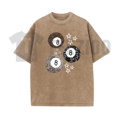 8 Ball Leopard and Stars Print Shirt - Retro Y2K Vintage Acid Washed Graphic Tee
