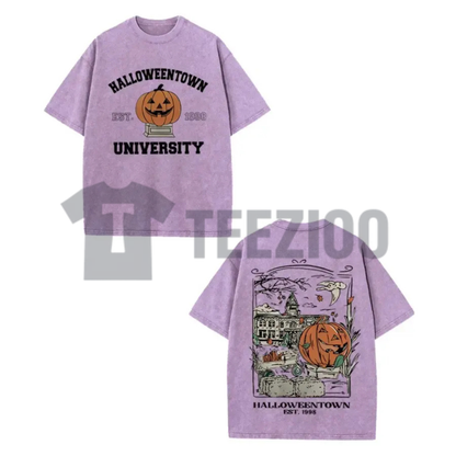 "Halloweentown University Est 1998" T-Shirt - Vintage Washed Black Oversized Front & Back Print Tee