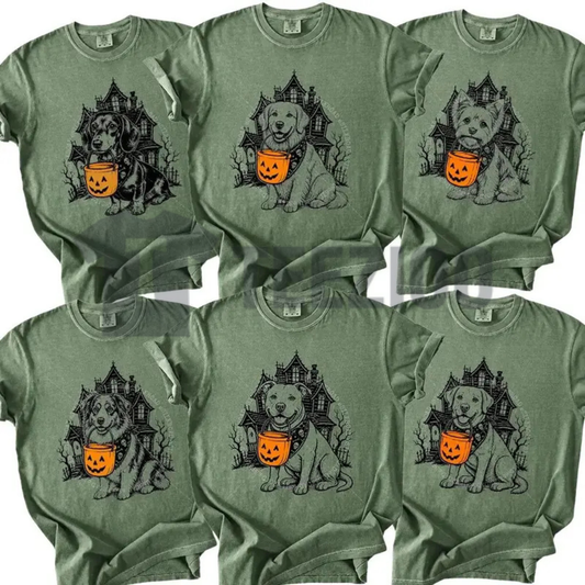 Dog Breeds Halloween T-Shirt - Funny Pumpkin Bucket Graphic Tee