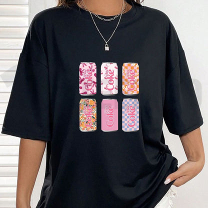 Womens Diet Soda Graphic Top Retro Summer Casual T-Shirt