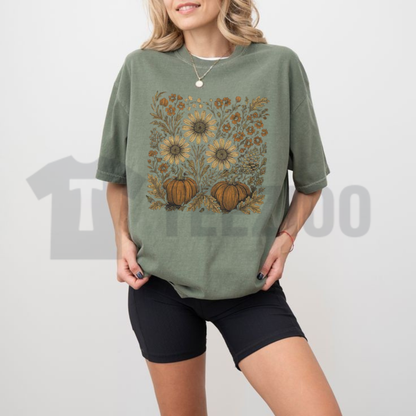 Pumpkin Sunflower Floral Fall Shirt - Autumn Thanksgiving Graphic Tee