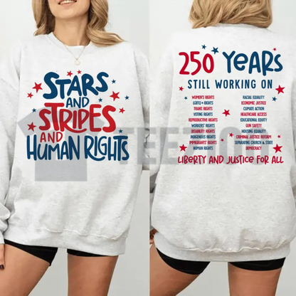 Stars Stripes & Human Rights 2-Sided 250th Anniversary Crewneck