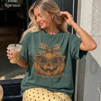 Leopard Pumpkin Halloween Shirt – Fall Jack O Lantern Crewneck Tee