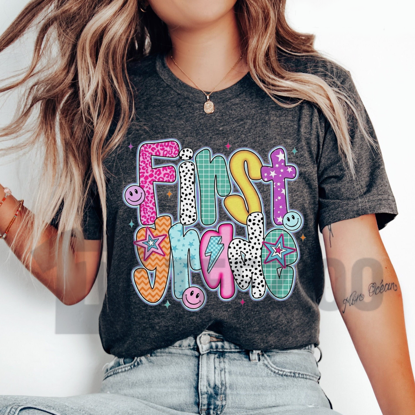 Retro "First Grade" Smiley Face T-Shirt - Back to School Graphic Tee