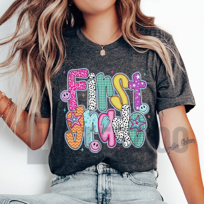 Retro "First Grade" Smiley Face T-Shirt - Back to School Graphic Tee