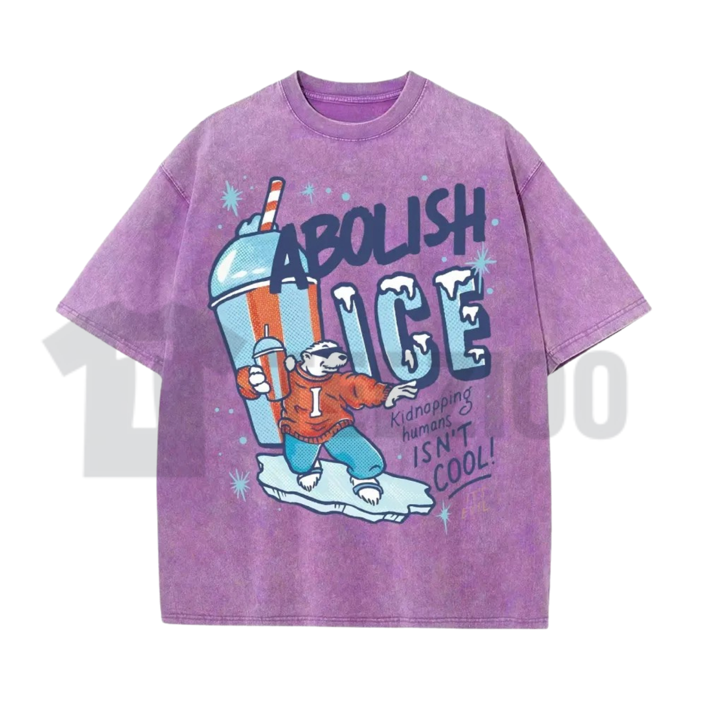 Unisex ABOLISH ICE Polar Bear Graphic Shirt - Political Activism Washed Cotton Tee