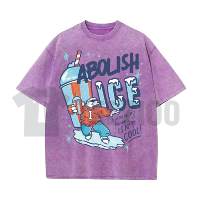 Unisex ABOLISH ICE Polar Bear Graphic Shirt - Political Activism Washed Cotton Tee