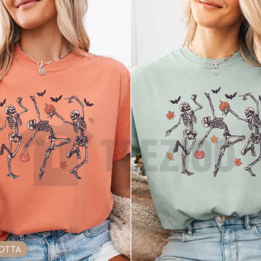 Dancing Skeleton Halloween Shirt - Pumpkin Graphic Tee