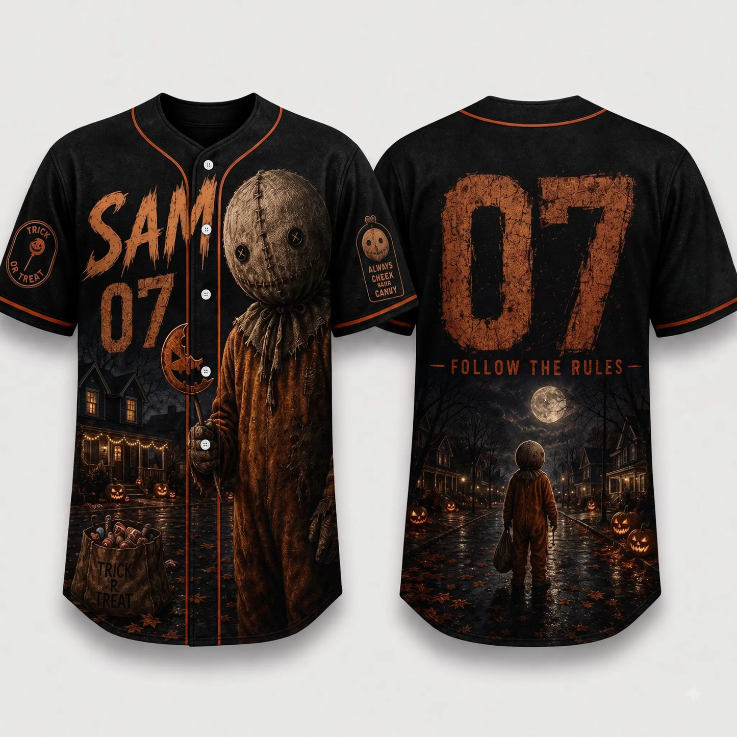Horror Slasher Baseball Jersey - Gothic Halloween Button Front Shirt & Dark Graphic Top