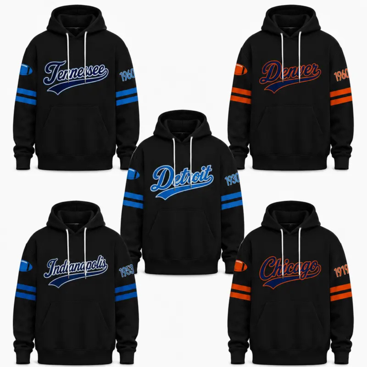 Unisex Football City Graphic Hoodie - Black Pullover Back Helmet Art