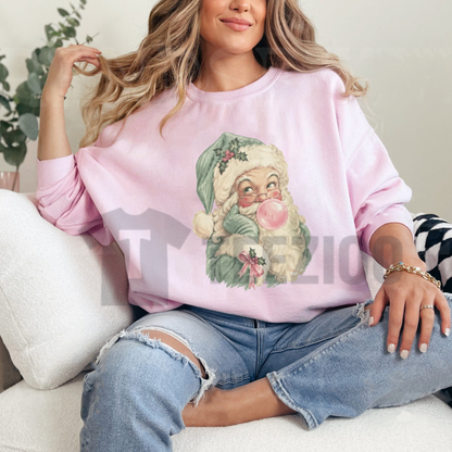 Pastel Bubblegum Santa Graphic Sweatshirt - Retro Pink Christmas Crewneck
