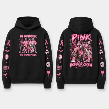 In October We Wear Pink Spooky Ribbon Hoodie - Breast Cancer Support Pullover