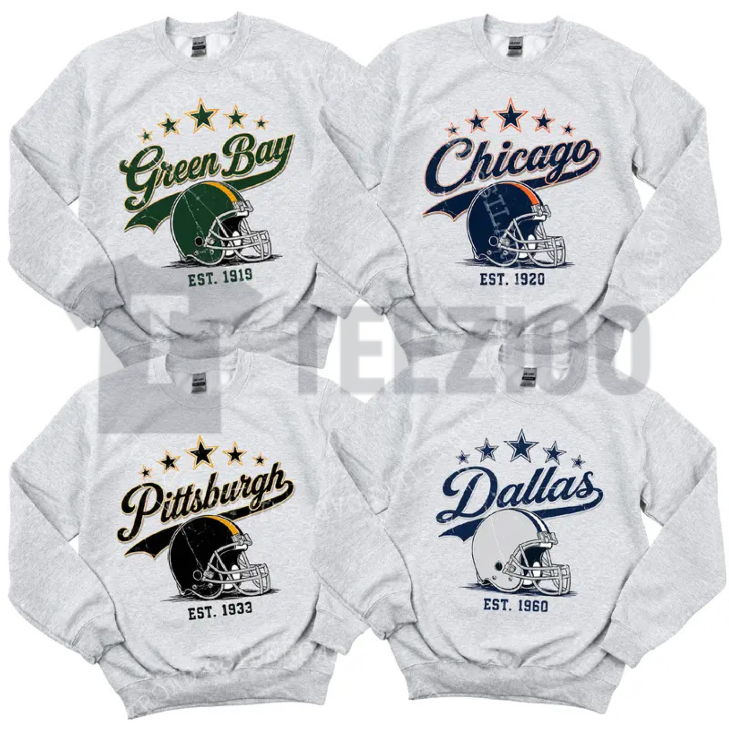 Vintage All Team Football Sweatshirt - Ash Grey 1960s Retro Game Day Crewneck