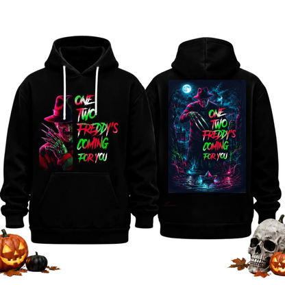 Horror Movie Villain Double Sided Hoodie - Retro Neon Scary Character Pullover