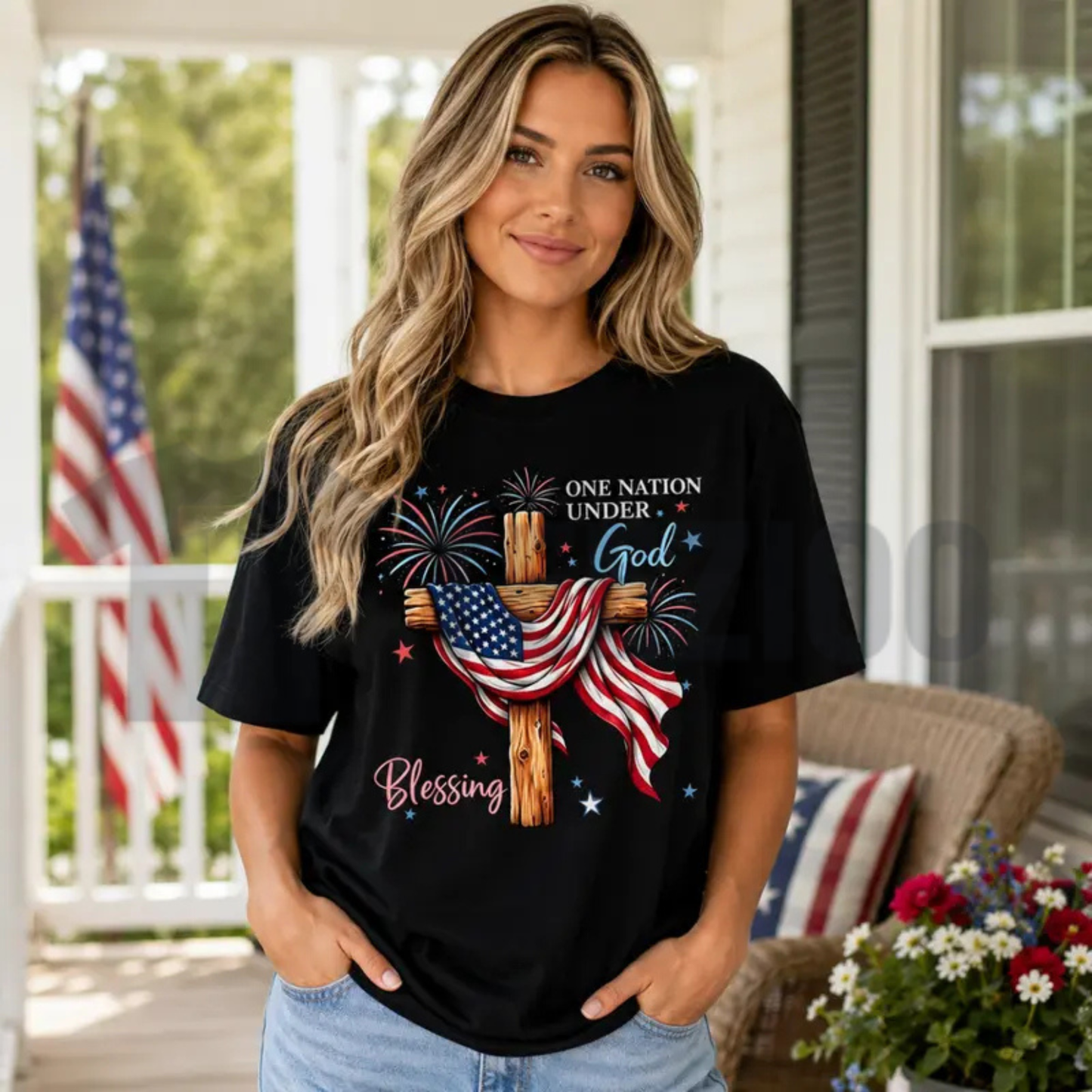 One Nation Under God Cross Shirt | Christian Patriotic Tee