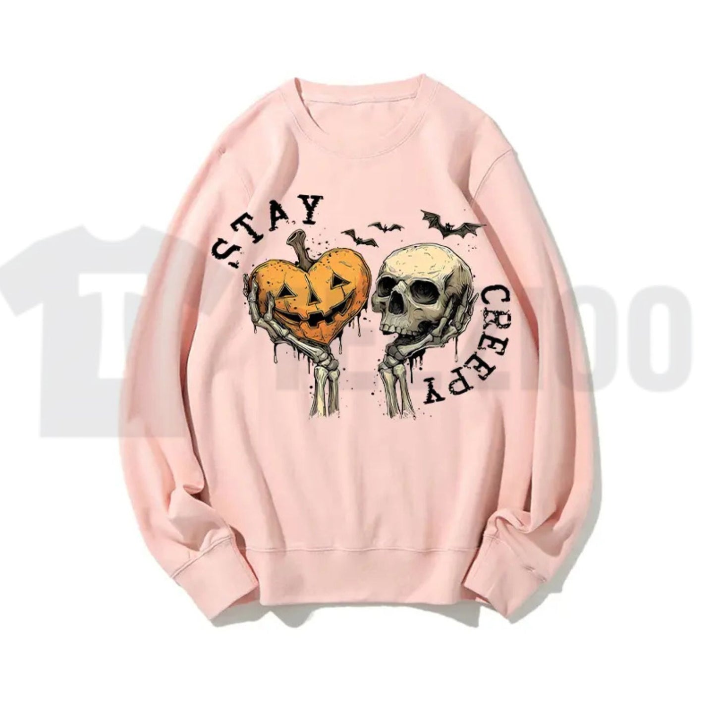 Halloween Grunge Sweatshirt for Women – Skull & Skeleton Hand Retro Graphic Pullover