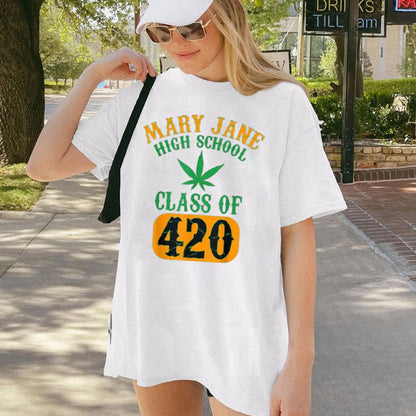 "Mary Jane High School Class of 420" T-Shirt – Retro Collegiate Stoner Graphic Tee, Premium 100% Cotton Herbal Humor Top, Made in USA