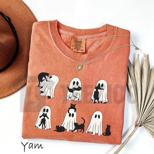 Black Cat Ghost Shirt - Cute Spooky Halloween Graphic Tee