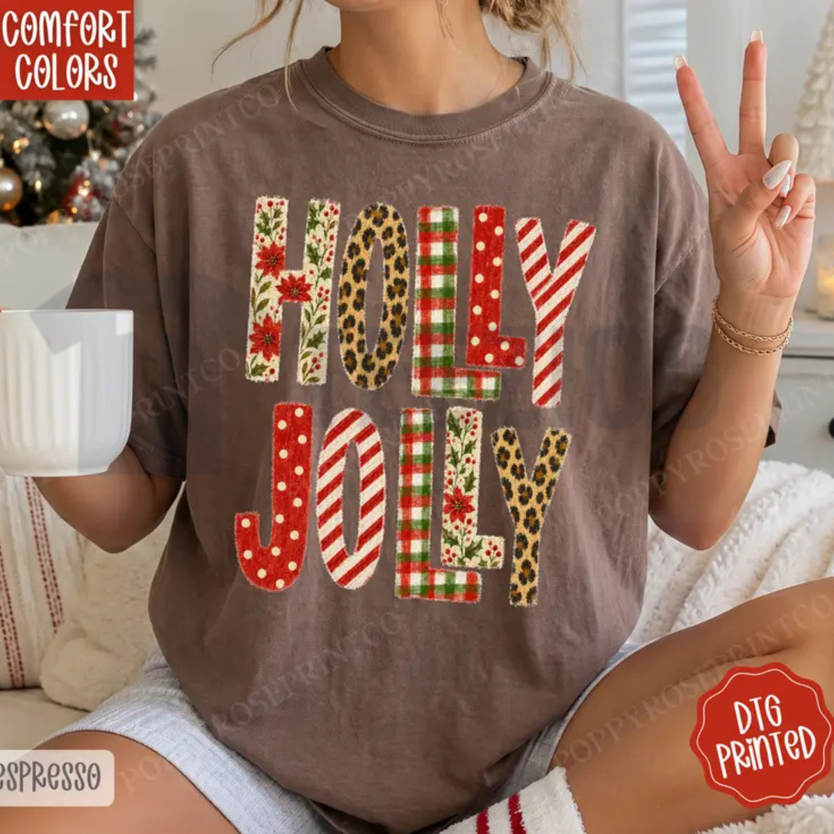 Comfort Colors® Holly Jolly Shirt - Retro Christmas Festive Graphic Tee