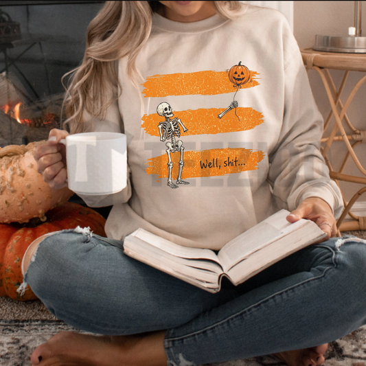 Well Shit Skeleton Sweatshirt – Funny Lost Balloon Halloween Graphic Crewneck