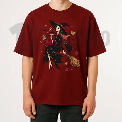 Witch & Cat Halloween Shirt - Retro Spooky Season Graphic Tee