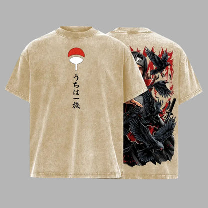 Dark Ninja Illusion Vintage Washed T-Shirt – Oversized Anime-Inspired Graphic Tee