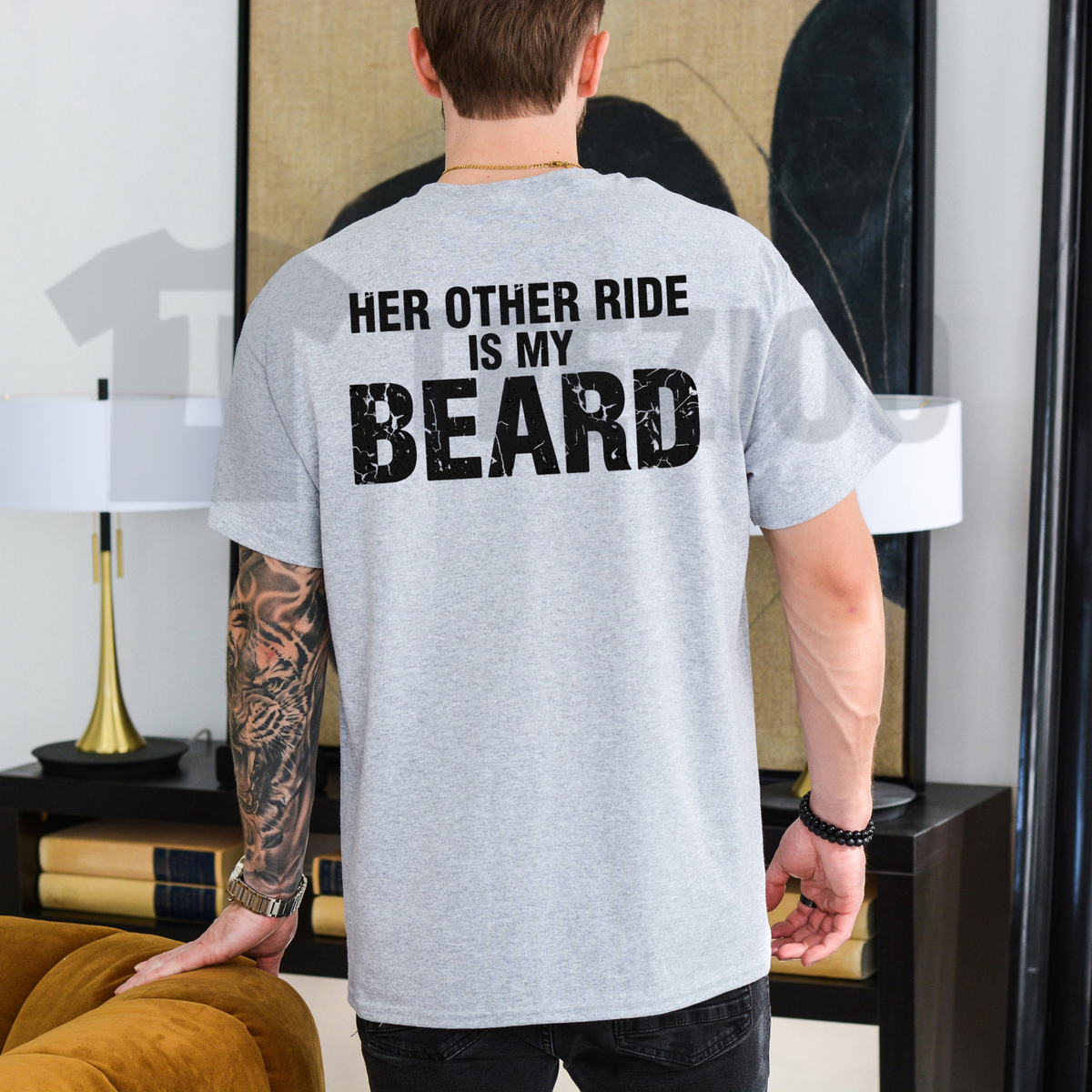Her Other Ride Is My Beard Back Print Shirt - Funny Biker Graphic Tee