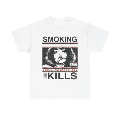 "Smoking Kills" Manga Style T-Shirt – Retro Anime Aesthetic Graphic Tee, Unisex Cotton Shirt