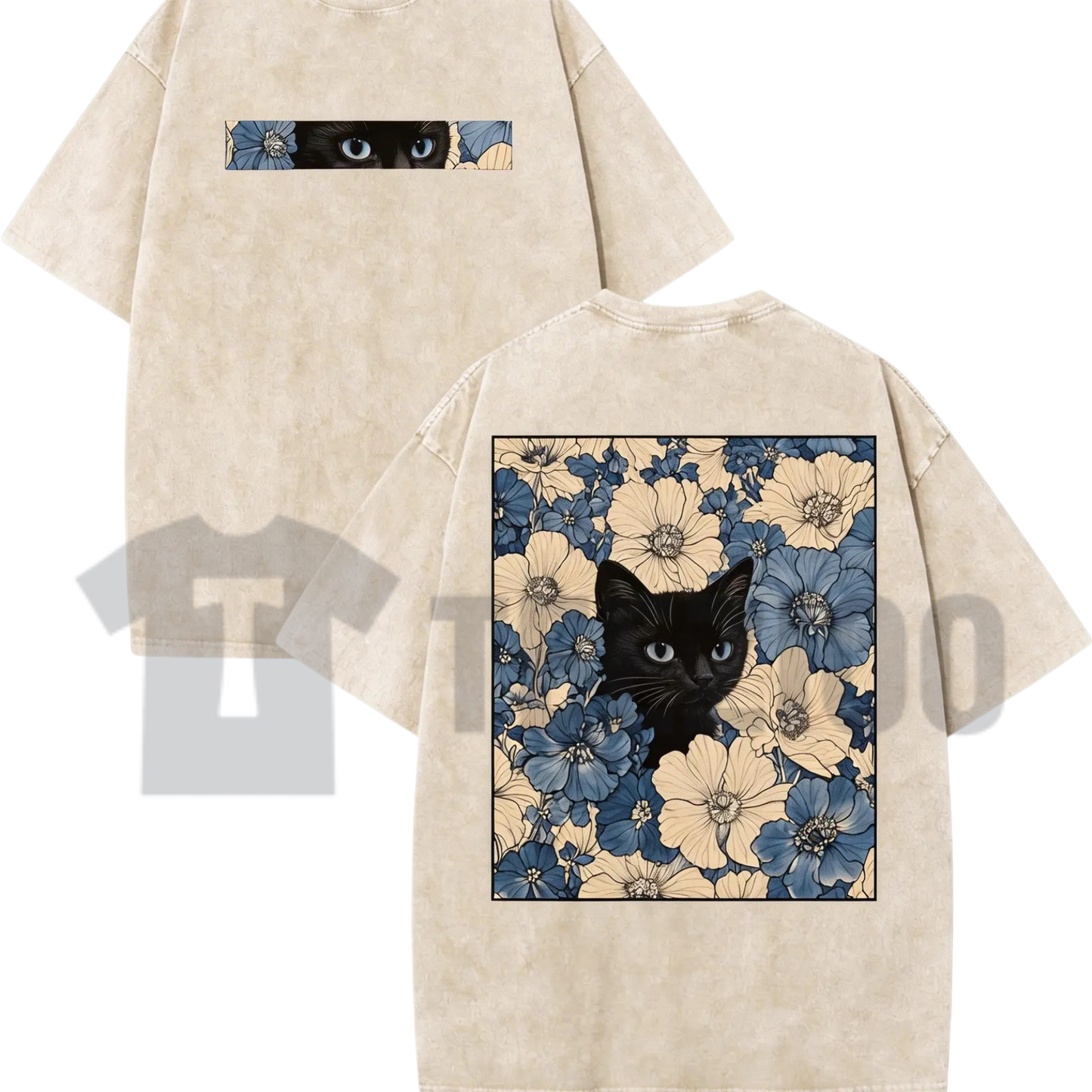 Vintage Cat in the Flowers T-Shirt – Double-Sided Botanical Kitten Graphic Tee