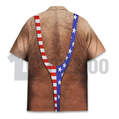 Funny American Flag Chest Hair Hawaiian Shirt | 4th of July