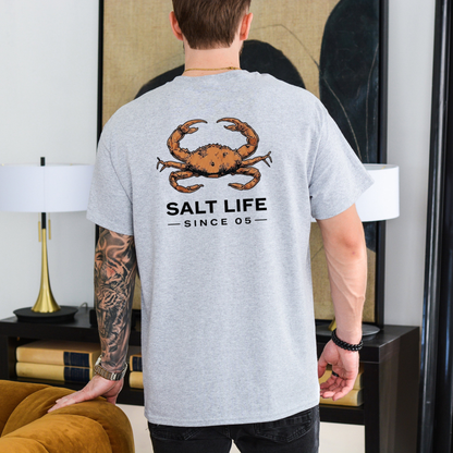 Coastal Vintage Crab T-Shirt – Retro Salt Life Slate Blue Graphic Tee