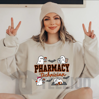 Spooky Pharmacy Tech Ghost Sweatshirt - Halloween Heavy-Blend Graphic Pullover