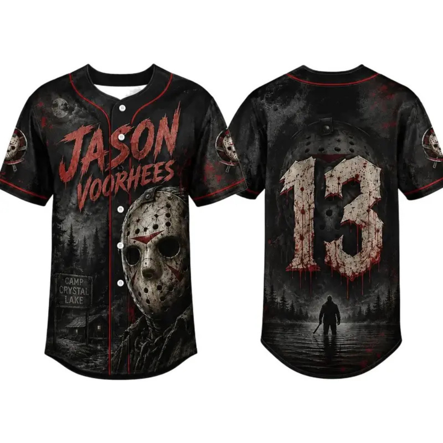 Horror Slasher Movie Characters Baseball Jersey - Spooky Squad Halloween Uniform