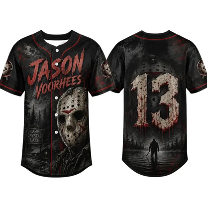 Horror Slasher Movie Characters Baseball Jersey - Spooky Squad Halloween Uniform
